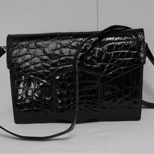 Vintage De Vecchi Black Genuine Caiman Crocodile Crossbody Purse